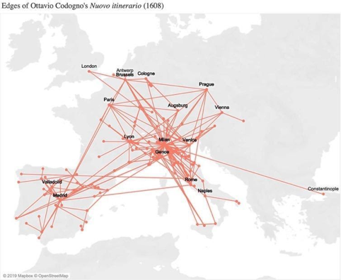 Map of edges indicated in Nuovo itinerario
