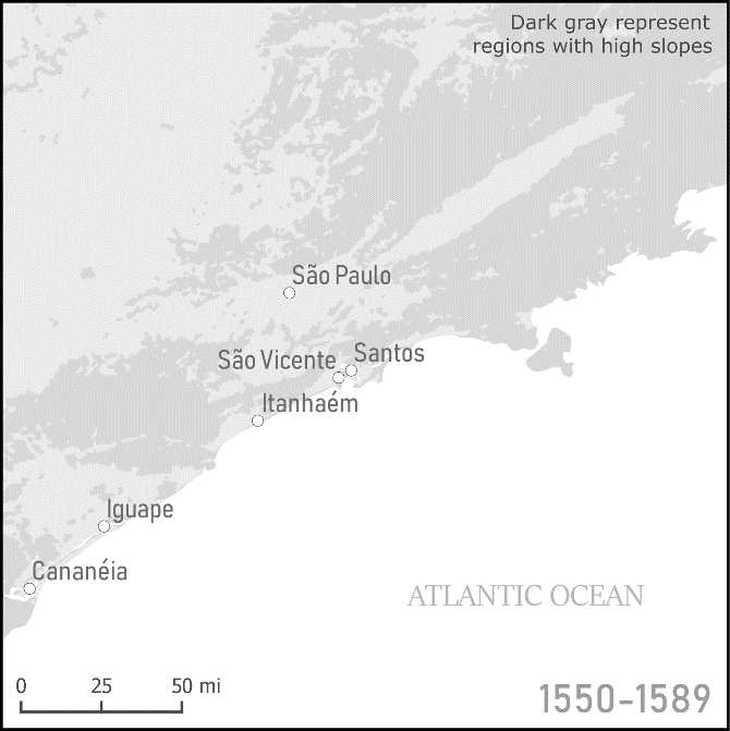 Towns in the captaincy of São Vicente, 1550-1589